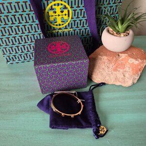 Tory Burch icon logo rose gold hinge bracelet
